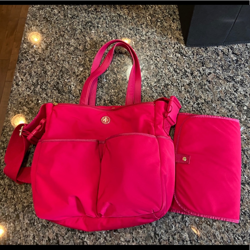 Tory Burch Dena pink diaper baby bag tote